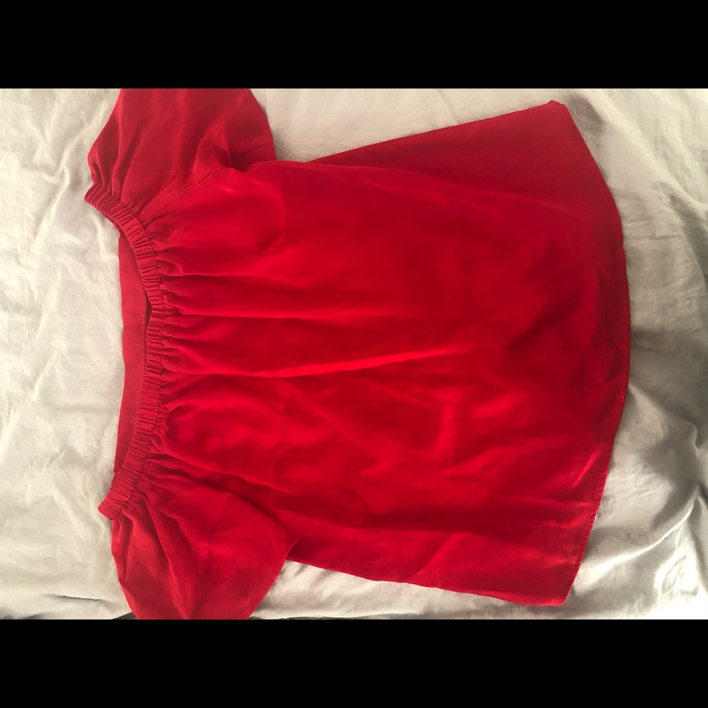 Off the shoulder red top.